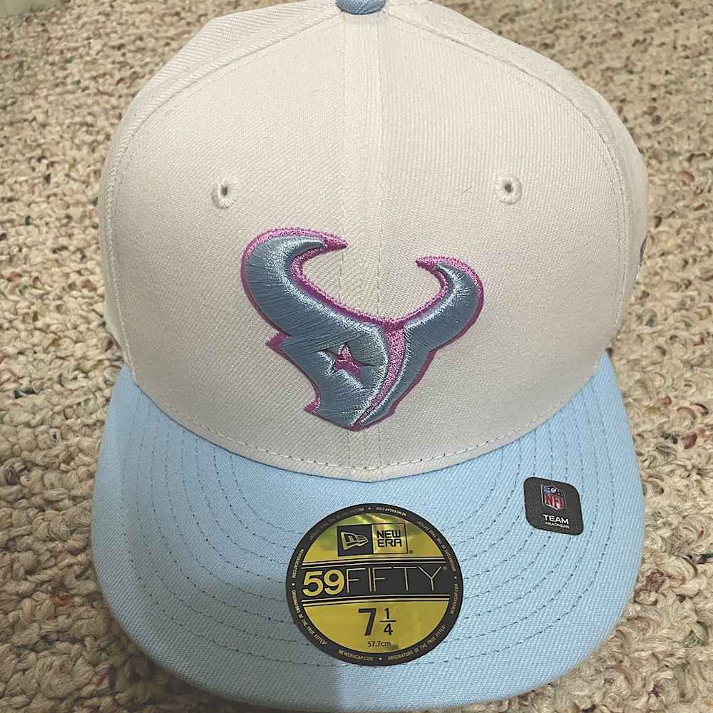 Pink and blue Texans cap